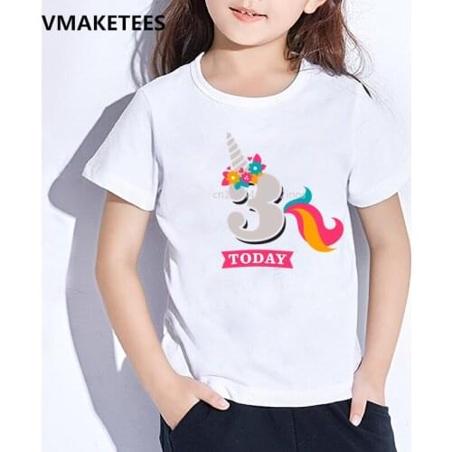 Kids Birthday Unicorn Number 1-9 Bow Print T shirt Girls & Boys Funny Birthday Present Number T-shirt Baby Funny Clothes,HKP2431
