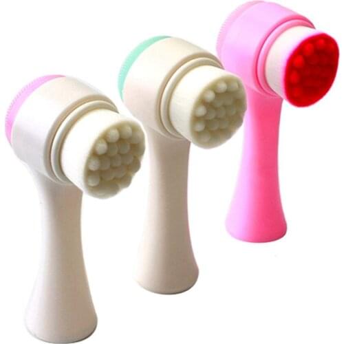 Double Side Silicone Facial Cleanser Wash Brush Soft Mild Fiber Face Cleaning Portable Size Face Massage Washing Skin Care Tool