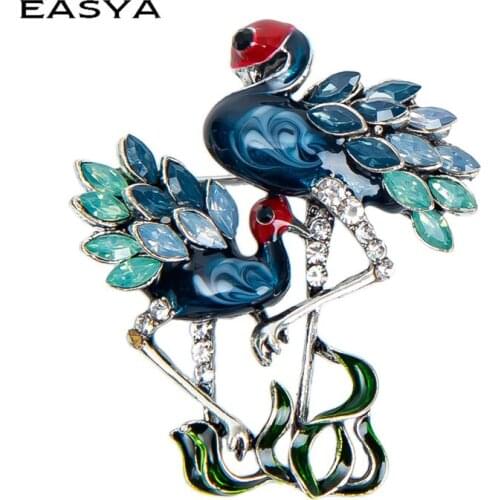 EASYA Green Crystal Peacock Brooches Women Enamel Big Bird Party Office Casual Brooch Pins Gifts Jewelry
