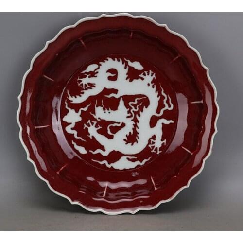 Antique MingDynasty porcelain plate, red glaze with engraved disk ,hand-painted crafts,home Decoration,collection& adornment