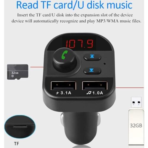 1Pcs FM Transmitter Bluetooth 5.0 Dual USB Wireless Handsfree Car Charger Car Kit FM Radio Adapter Support TF Card USB Driver