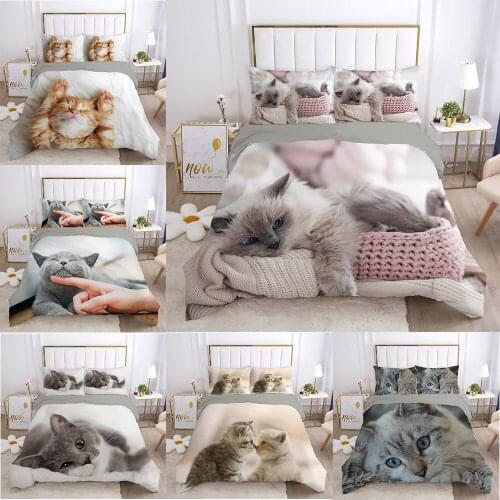 ZEIMON Cartoon Cat Bedding Duvet Cover Set Bedclothes Lovely Animal Kitten Printed Home Textiles Quilt Cover for Kids Children