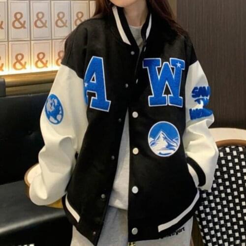 Loose Bomber Jacket Women Baseball Uniform American Ins Couple Boyfriend Autumn Thin Coat Harajuku Streetwear Vintage Clothing