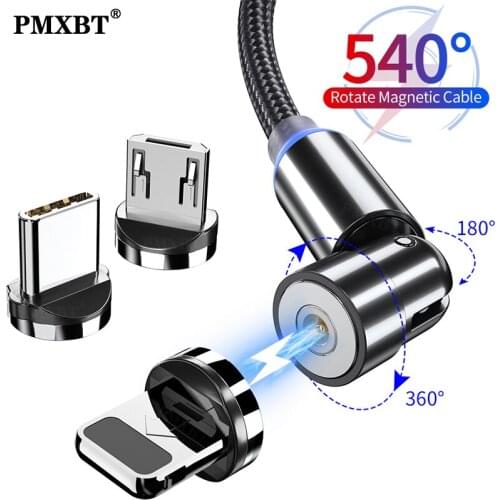 540 Degree Rotate Magnetic Micro USB Type C Cable For iPhone 12 Samsung S9 Xiaomi Huawei Mobile Phone Charger Quick USB C Cable