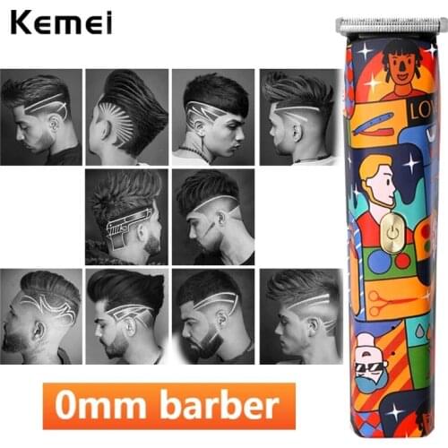 Kemei T-Outliner Cordless Fashion Graffiti Trimmer Men Zero Gapped Professional Hair Clipper Scrawl Finish Hair Cutting Machine