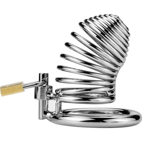Metal Penis Bondage Chastity Cage Devic For Men Spiral Festival Lock Bdsm Bandage Cock Cage Penis Ring Adult Game Sex Toys
