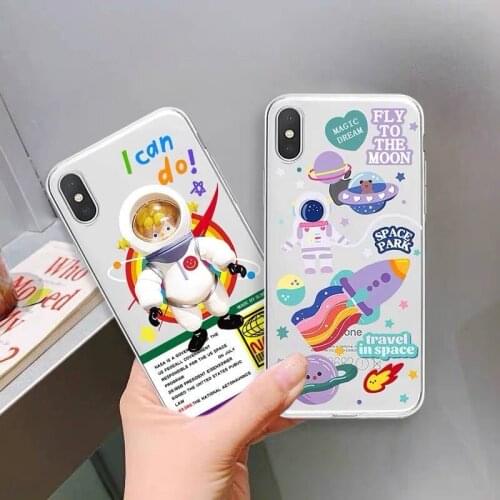 Cute cartoon space astronaut fashion design silicone soft Phone case coque cover For iPhone 6 6s 7 8 PLUS X Xr Xs 11 Pro Max