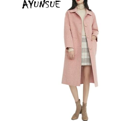 AYUNSUE Korean Fashion Wool Coat Women Long Double-faced Woolen Jacket 2020 Autumn Winter Jacket Ladies Coats Outerwear CM-3207
