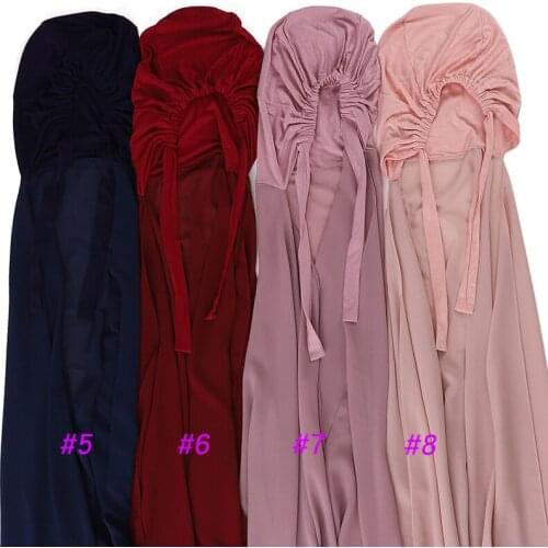 Muslim Women Bonnet with Rope Chiffon Shawl convenient Elastic Bandaged Underscarf Cap Islamic Muslim Inner Hijab Cover Headwrap