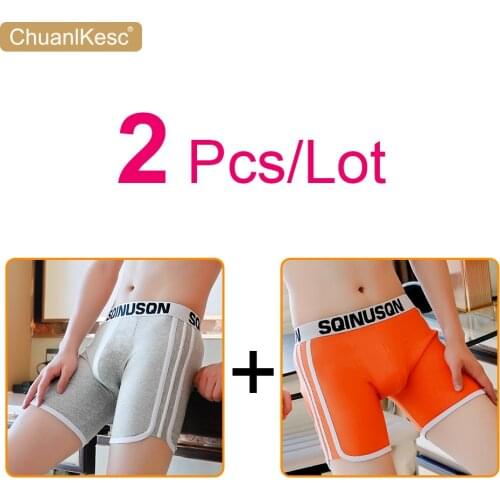 Mens Panties Sexy Long Flat Pants Pure Cotton Comfortable Sports Wear Resistant Leg Fashion Biker Shorts Cheap 2 Pcs/Lot