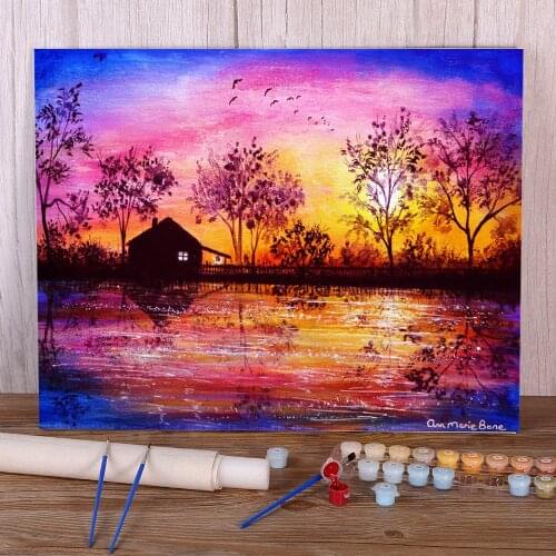Natural Scenery The Cabin Paint By Numbers Complete Kit Oil Paints 50*70 Canvas Pictures Handmade For Kids For Drawing Art