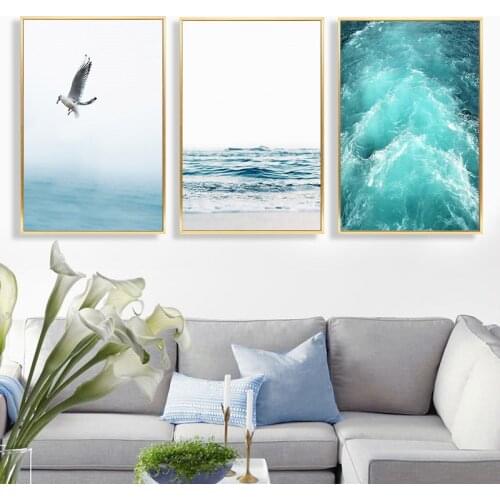 Nordic Style Beach Landscape Boat Sea Bird Text Canvas Modern Painting Wall Frameless Picture Poster Home Living Room Decoration