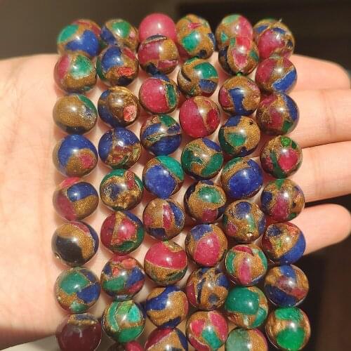 Natural Stones 4/6/8/10/12mm Multicolor Cloisonne Loose Round Beads for Jewelry Making DIY Bracelet Accessories 15'' Strands