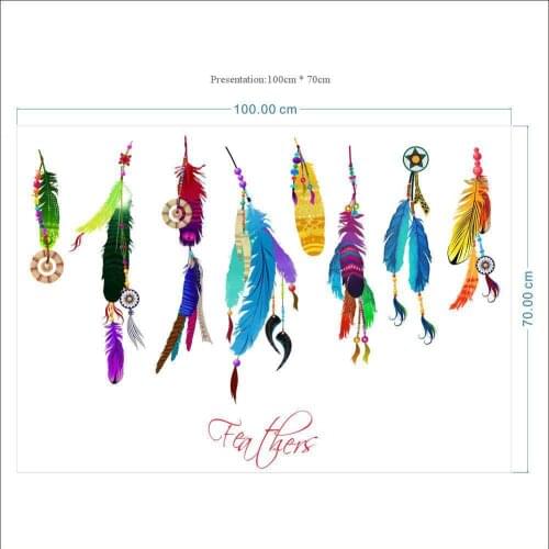 New Creative Colorful Feather Wall Sticker For Bedroom Dining Room Living Room Wall Decals Home Decor Beatiful Art Mural 50*70cm