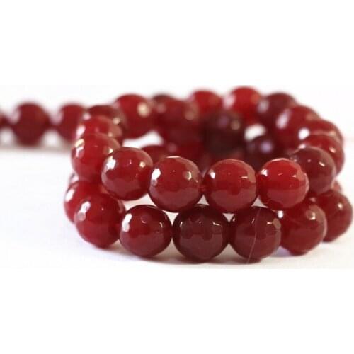 New popular red natural stone dyed chalcedony jades 4mm 6mm 8mm 10mm 12mm stone faceted round fashion beads making Jewelry B06
