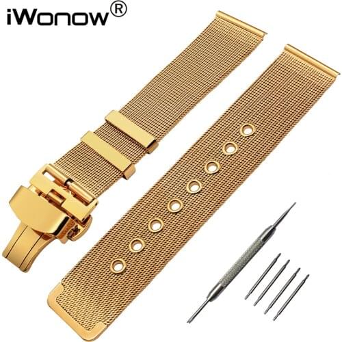 20mm 22mm Stainless Steel Watchband +Tool for Citizen Seiko Casio Men Women Watch Band Butterfly Clasp Strap Milanese Bracelet
