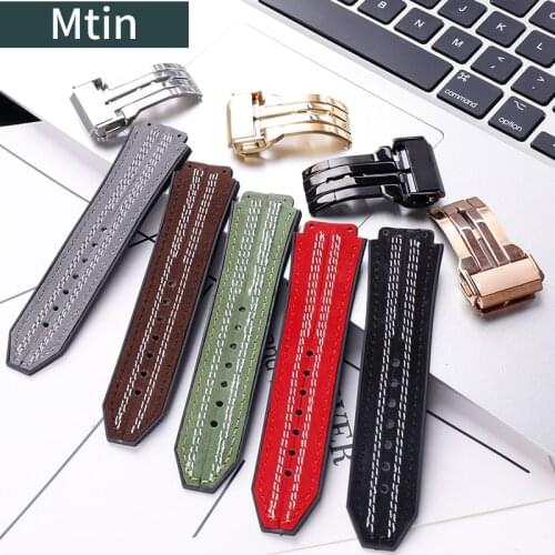 Rubber Strap Mens Watch Accessories For Hublot Outdoor Sports Leather Watch Band 19mmx25mm Wristband Watch Chain Ladies Buckle