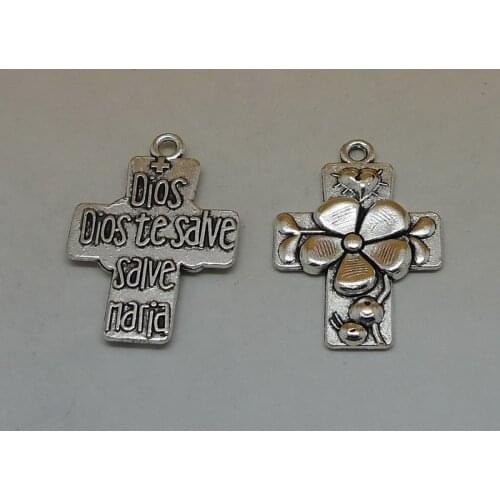 RONGQING 50pcs/lot Flower Cross Pendant Charms 30x22mm Religion Cross Letter Charms for Jewelry Making