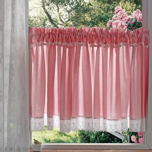 Pink Short Curtains Korean Half Curtain for Window Bathroom Kitchen Door Curtain Window Valance Treatment Decor Coffee Drapes