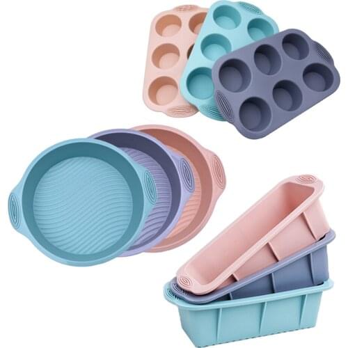 Silicone Cake Mold Pan Round Shape Rectangular Toast Bread Bakeware 6 Lattice Hole Round Form Muffin Cupcake Baking Pastry Tool