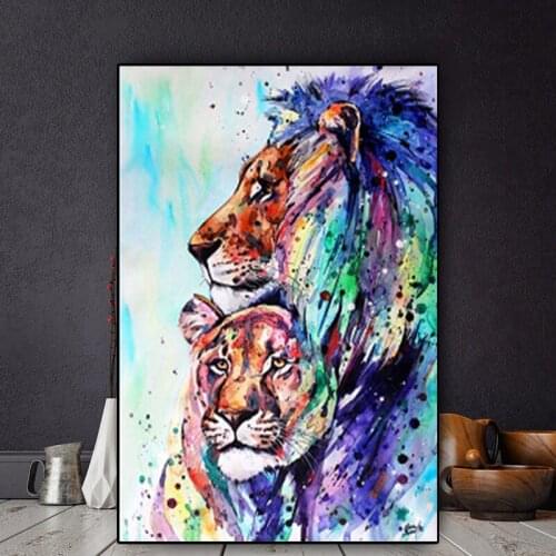 Modern Large Colorful Lion Water Color Artwork Canvas Paintings Wall Art Pictures Posters and Prints for Living Room No Frame
