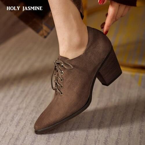 2021 Spring Women Pumps Fashion Lace Up Casual Ladies Shoes Platform Patent Genuine Leather Single Shoes for Woman Black Shoes