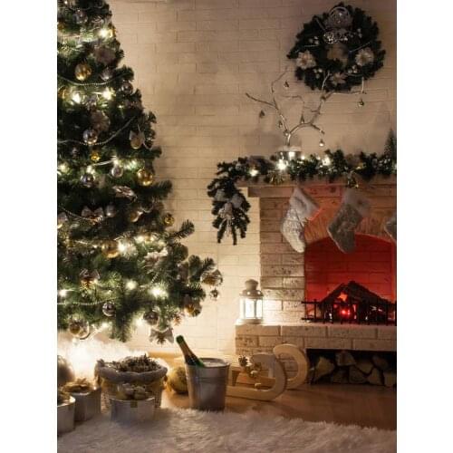 VinylBDS christmas backdrop The Christmas tree gift of champagne 5x7ft(1.5x2.2m) backdrops photography ZJ