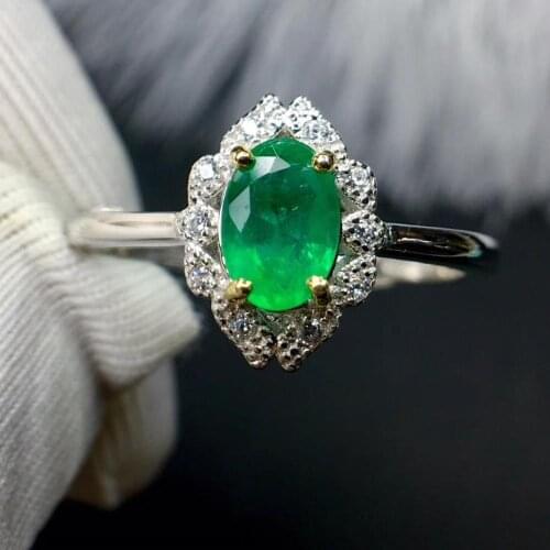 Green emerald gemstone Ring for women silver jewelry natural gem birthday anniversary party engagement gift date love ornament