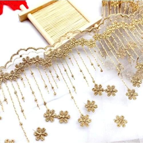 1yard Width:23cm Elegant Net Yarn Embroidery Gold Line Water-soluble Lace Wedding Dress Accessories (ss-2089)