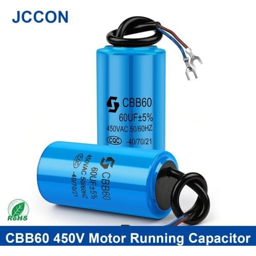 2Pcs CBB60 450V Motor Running Capacitor Series Water Pump Startup Capacitors Start Motor Run 450VAC 3uF-80uF