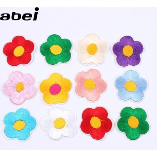 20pcs/lot Mix 10 Colors Small Flower Patch Iron On Embroidery mini flower Stickers Diy Jeans Bags Sheets appliques Garment Badge