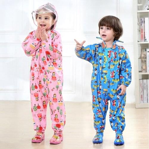 2021 Cartoon Baby Boy Jumpsuits Rain Waterproof Girls Overalls Sports Beach Children Bodysuits Hooded Kids One Piece Clothes