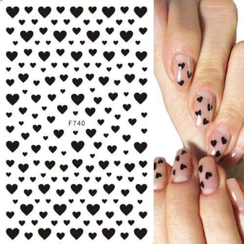3D Sweet Heart Nail Sticker Black Red White Glitter Sliders For Nails Temporary Tattoo Decal Decorations All For Manicure LEF740