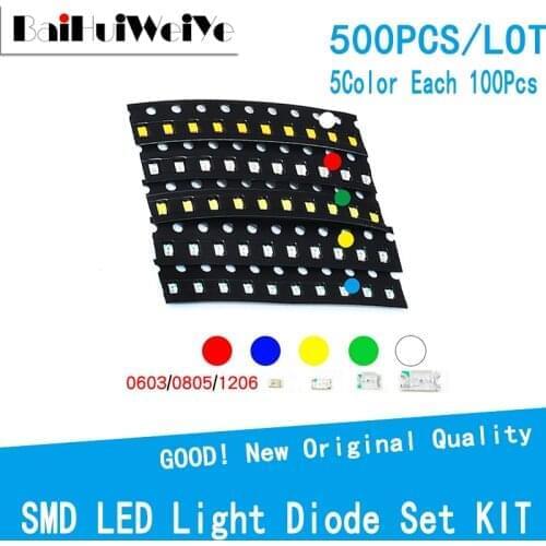 500Pcs/LOTE 1206 0805 0603 SMD Led Red Yellow Green White Blue light emitting diode Water Clear LED Light Diode Set KIT