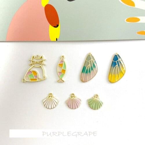 6pcs Maintains Color Alloy Drop Ornament Accessories Kitten Fish Shell Wings Modeling Pendant DIY Earrings Ear Stud Material