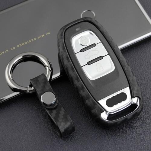 Silicone Carbon Fibre Car Key Case Car Remote Shell Cover Fit For Audi A4/5/6/7/8 Q5 SQ5 S4/5/6/7/8 Protector Auto Keychain