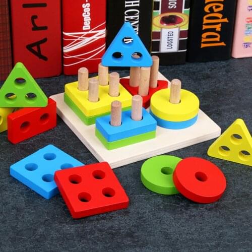Baby Toys Educational Colorful Wooden Geometric Sorting Board Montessori Kids Educational Toys Stack Building Puzzle Child Gift