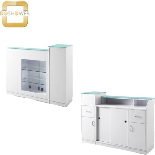 Doshower manicure tale nail salon furniture of salon customer front table furniture sets with beautiful stools reception table