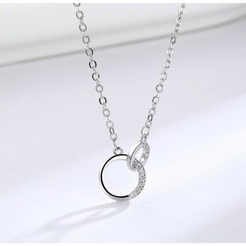 Double Round Interweave Pendnent 925 Sterling Silver Circle Pendent Necklaces Women Fine Wedding Jewelry Accessories