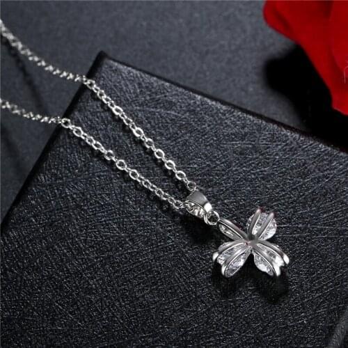FYM High Quality 3 Colors Flower Shape Cubic Zircon Classic Silver Color Pendants Necklaces For Women Jewelry Party