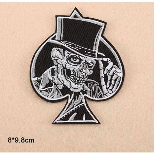 SKULL TOP HAT SPADE MC JACKET BACK Freddy Jason In Hat Halloween Wholesale Iron on Embroidered Cloth Clothes Patch For Clothing