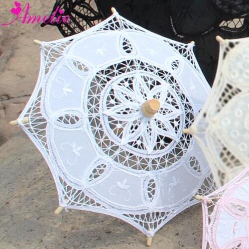 Handmade Cotton Canopy Radius 19cm Assorted color Wedding Party Gift Table Decorative Lace Parasol Girls Kids Sun Umbrella 1pc