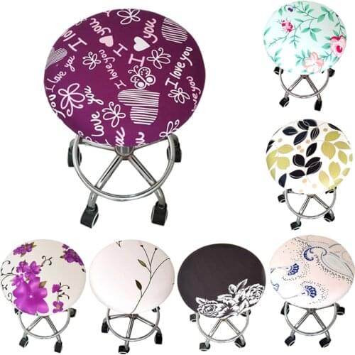 Round Chair Cover Bar Stool Covers Elastic Seat Cover Home Chair Slipcover Round Chair Bar Stool Floral Printed Cushion Covers