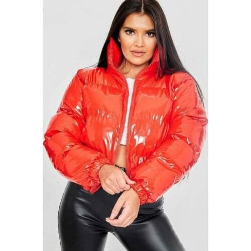 2021 Spring And Autumn Womens New Style Ladies Stand-up Collar Solid Color Bright Surface Bread Coat Down Cotton Jacket