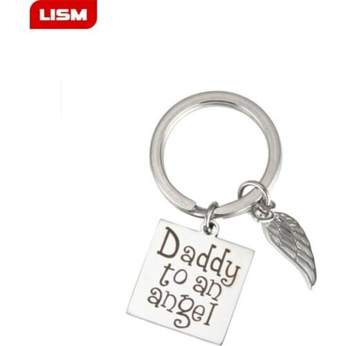 Fashion Keyrings Gift DIY Daddy to an Angle Stainless Steel Key Chain Keychains for Fathers day or Birthday Customs Steel Color