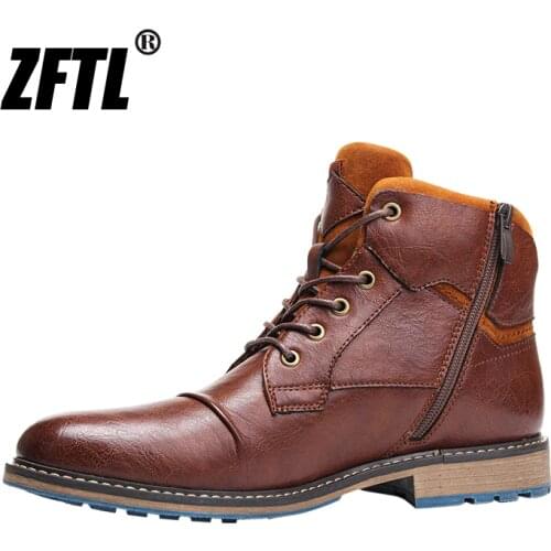 ZFTL Men’s Casual boots Martins boots man tooling desert boots winter high quality Vintage brown big size lace-up boots Non-slip
