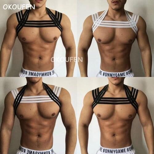 Nightclub mens big hollow chest strap sling decoration running party dance performance wp sexy tide