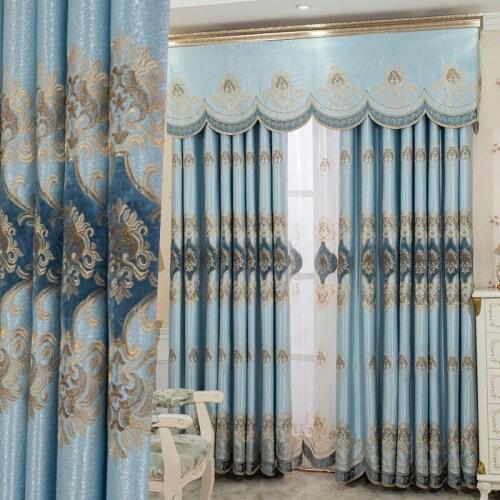 2021 New Auspicious and Wishful Embroidered Embroidered Velvet Cord European-style Embroidered Curtains and Villa Curtains