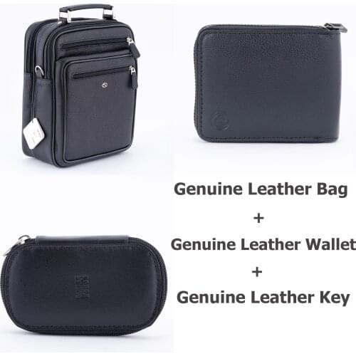 Leather Press Bag + Leather Wallet + Leather Key Chain