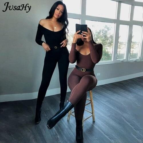 Jusahy Solid Bodycon Jumpsuit For Women‘s Clothing Casual Skinny Slim Rompers 2021 Y2K Playsuit Activity Streetwear Overalls